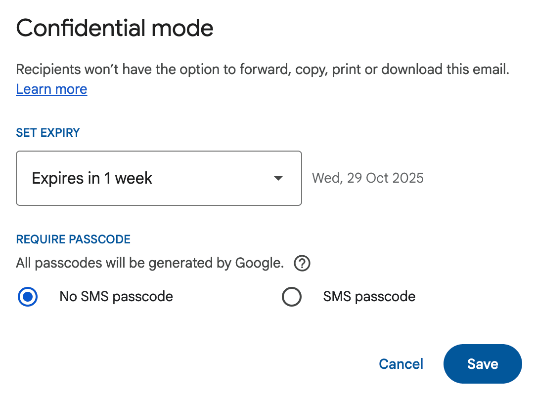 How to send encrypted filed in Gmail (desktop) Step 3
