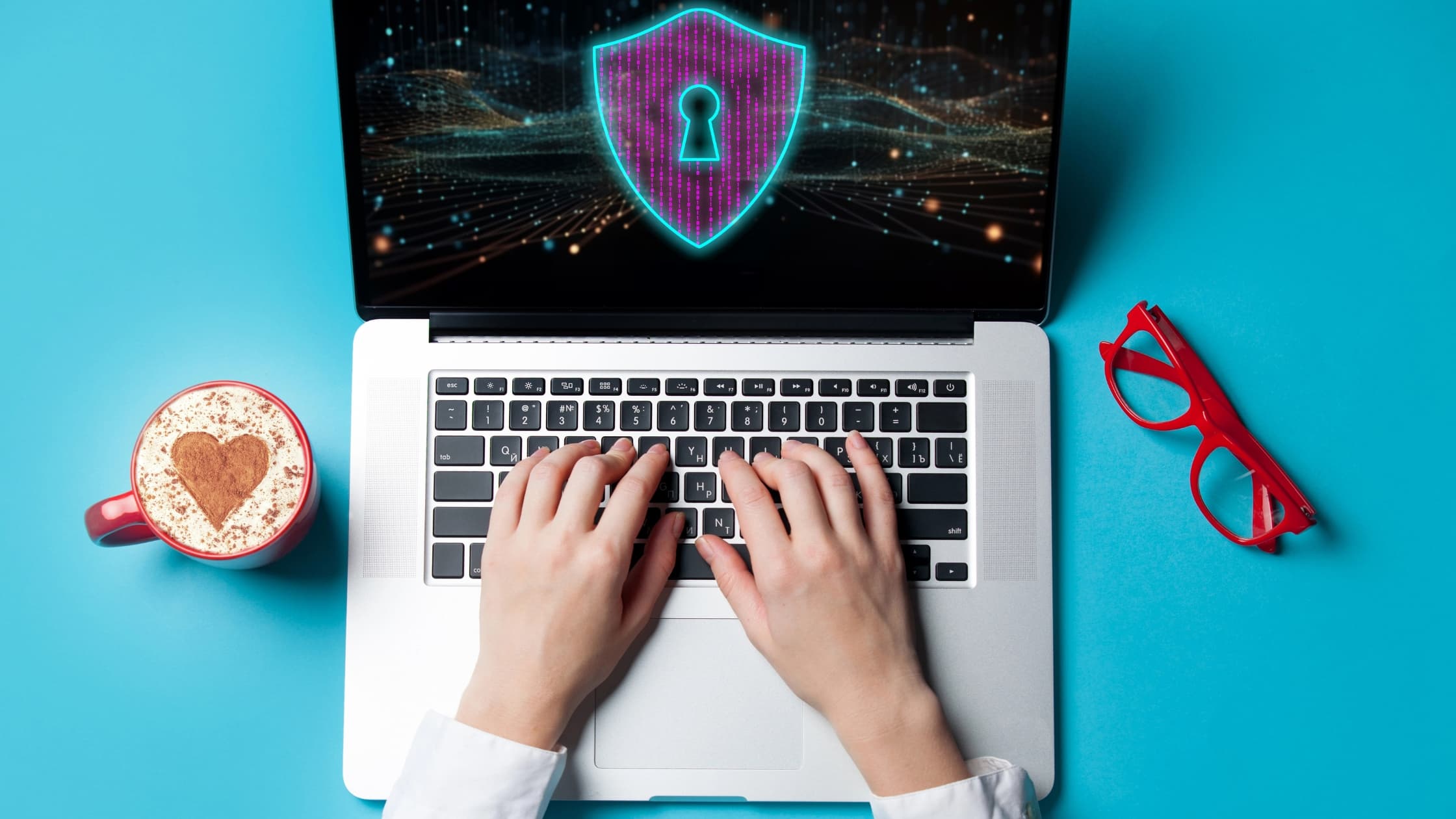 Person at laptop sending encrypted emails in Gmail